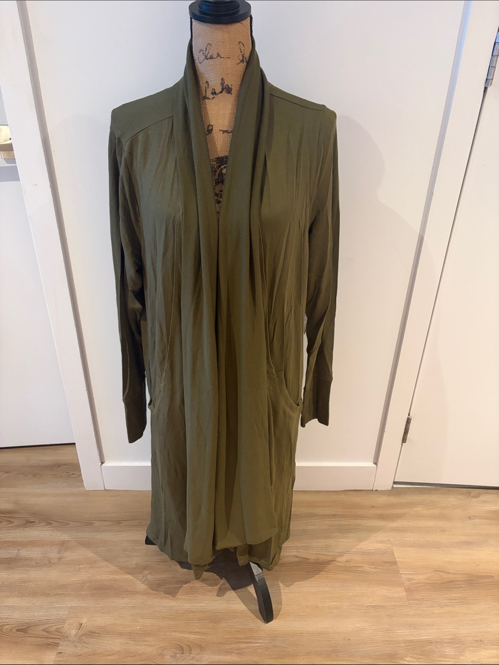 NWT Athleta Olive Green Open Front Pranayama long wrap Cardigan